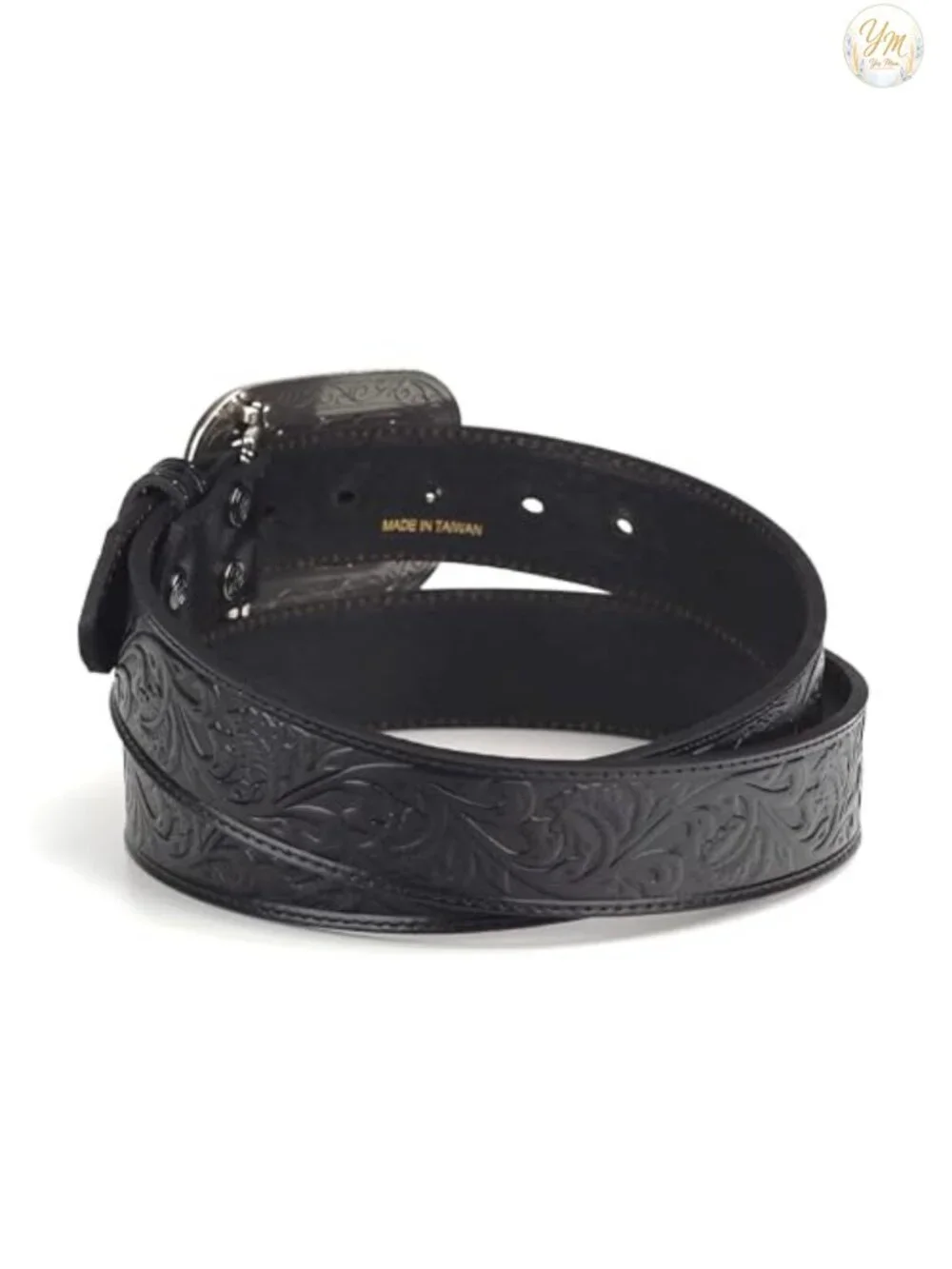 Rhinestone Embossed Leather Belt 1.5